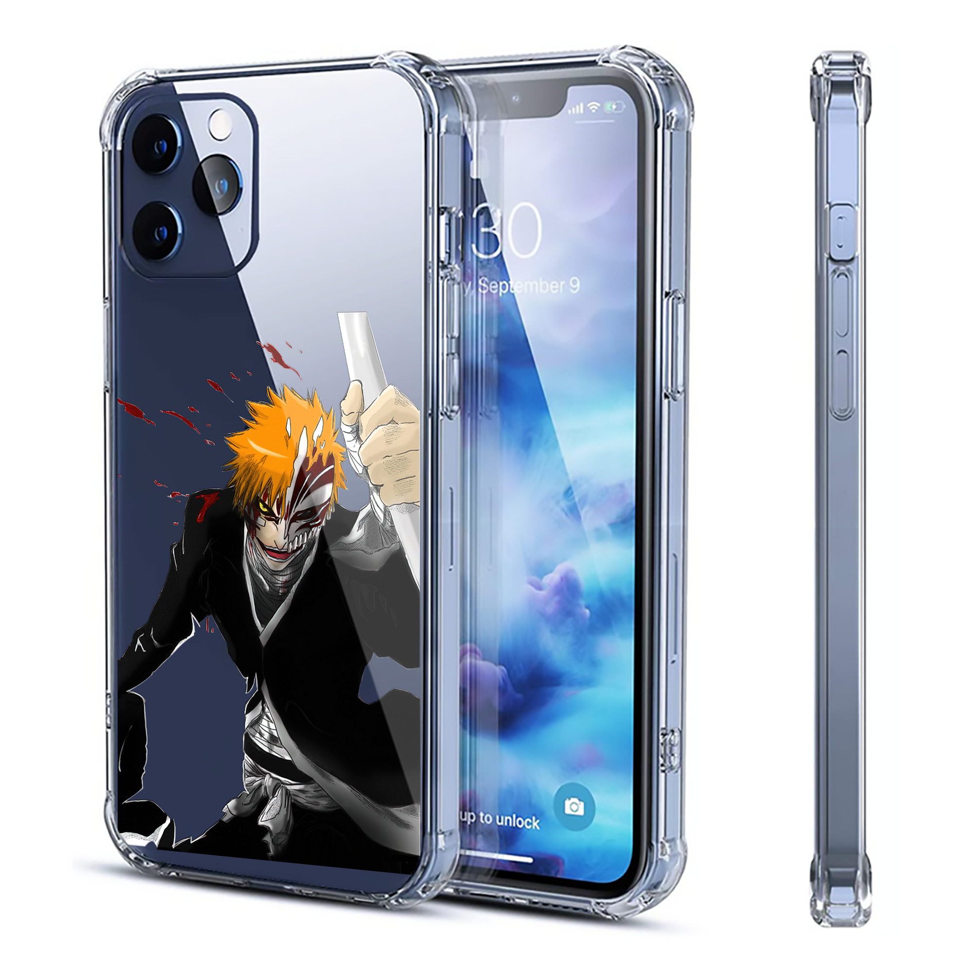 ブリーチ 黒崎一護（くろさき いちご）BLEACH Kurosaki Ichigo 【iPhone 12シリーズ対応】透明スマホケース（クリアソフトケース）